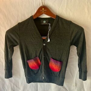 The Wishing Elephant Cardigan Ombré Wool Pockets 6 Charcoal Gray NWT
